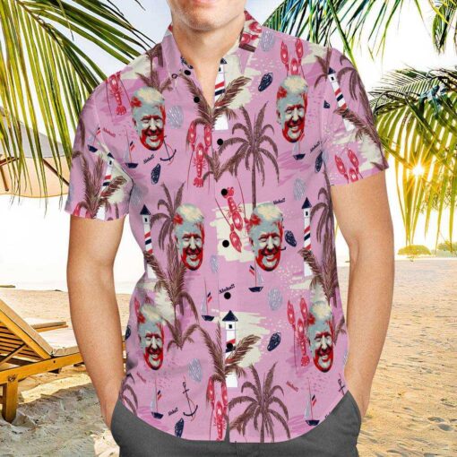 Trump 2024 Hawaiian Shirt Custom Photo Hawaiian Shirt Pink Chinoiserie Print Hawaiian Shirt