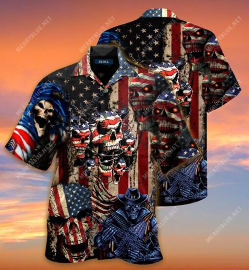 American Flag Skull All Over Printed hot Hawaiian Shirt