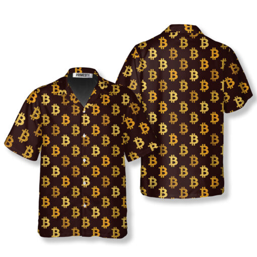 Bitcoin Pattern Brown Background Bitcoin Shirts For Men Bitcoin Hawaiian Shirt