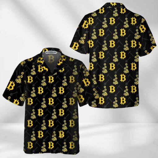 Cryptocurrency Bitcoin Miner Hawaiian Shirt, Black And Yellow Bitcoin Shirt For Men & Women