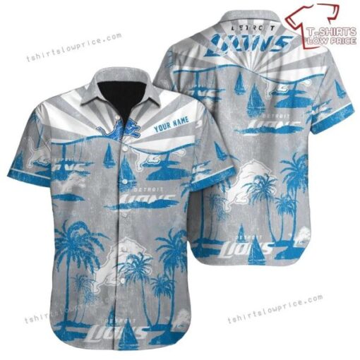 Custom Name Detroit Lions Hawaiian Shirt NFL Football Button Up Hawaiian Shirt For Mens Womens