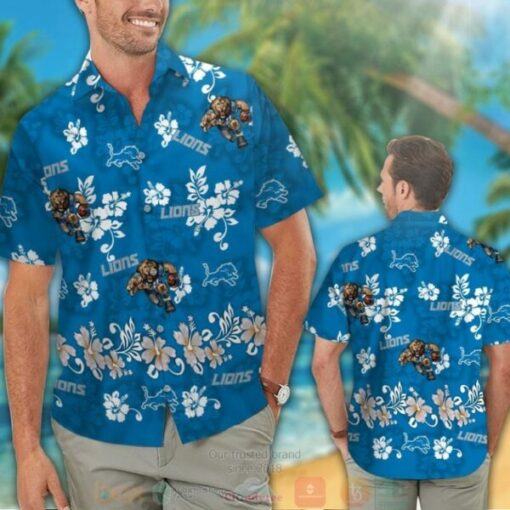 Detroit Lions Hibiscus Blue Hawaiian Shirt men and women