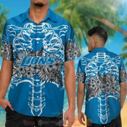 Detroit Lions Hibiscus skeleton Hawaii Shirt