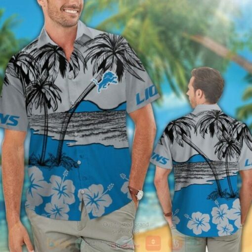 Detroit Lions Palm Tree Hibiscus Hawaiian Shirt