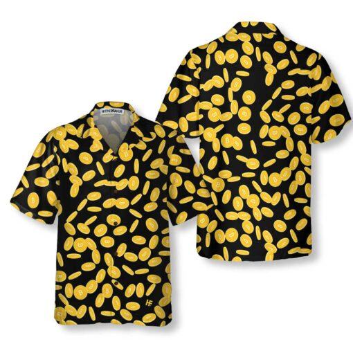 Falling Bitcoin Cryptocurrency Pattern Hawaiian Shirt, Unique Bitcoin Shirt For Men & Women