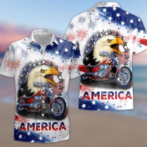 Cool Motorcycle Eagle 4Th Of July Independence Day American Freedom Hawaiian Shirt