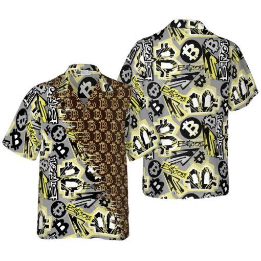 Bitcoin Hawaiian Shirt, Bitcoin Doodle Funky Pattern Hawaiian Shirt, Colorful Summer Aloha Shirt For Men Women