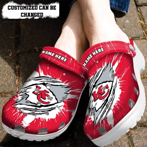 Chiefs Classic Clogs Crocs Shoes Personalized Kc Chiefs Football Ripped Claw Clog Custom Name Crocs Shoes