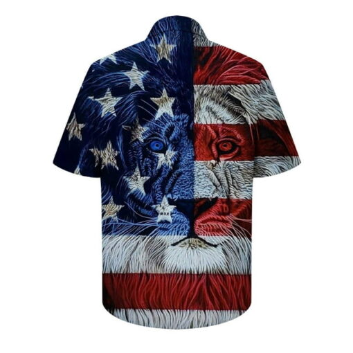 4th of July Hawaiian Shirt for Men Red and Blue Stars Stripes Print Short Sleeve Button Down Shirts