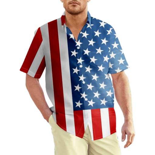 4th of July Short Sleeve T-Shirts for Men, Independence Day Holiday Style Printed Hawaiian
