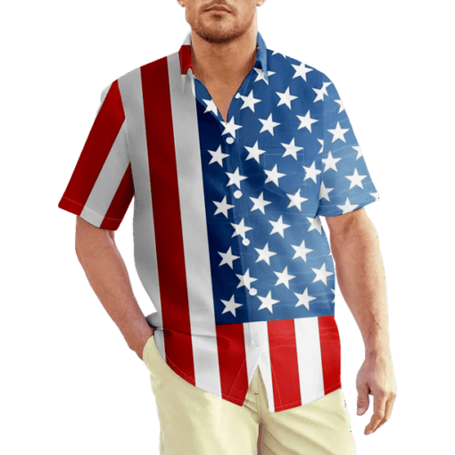 4th of July Short Sleeve T-Shirts for Men, Independence Day Holiday Style Printed Hawaiian