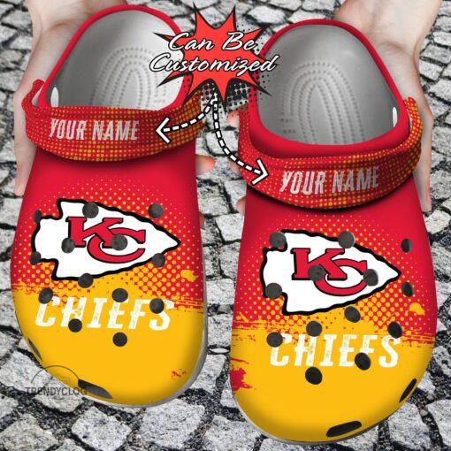 Football Crocs Personalized KC Chiefs Half Tone Drip Flannel Clog Shoes