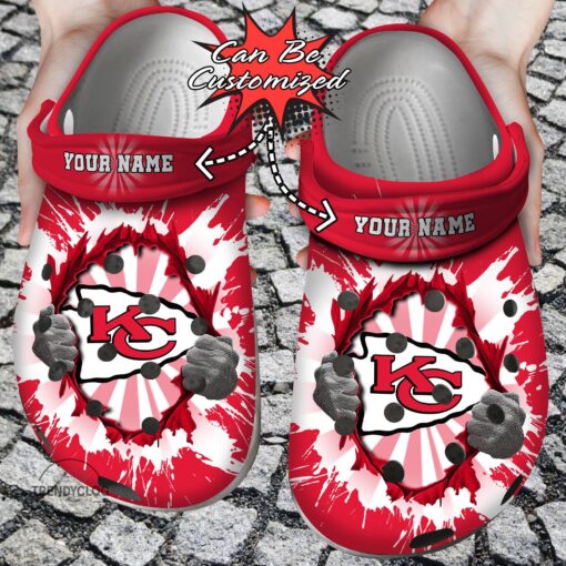 Football Crocs Personalized KC Chiefs Hands Ripping Light Clog Shoes