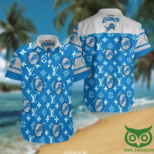 NFL Detroit Lions with White Louis Vuitton Logo Blue and Gray Hawaiian Shirt