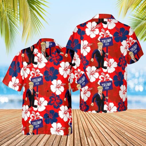 Hawaiian Print Trump Shirt, Trumpical Re-Elect Red Pattern, Trump 2024 Unisex Mens Womens