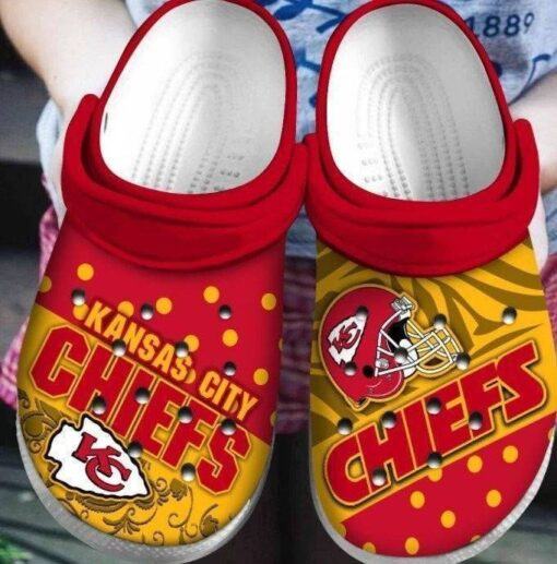 KCity Chiefs Teams Clogs Crocband Clog Crocs Shoes Comfortable Water Crocs Shoes In Red And Yellow