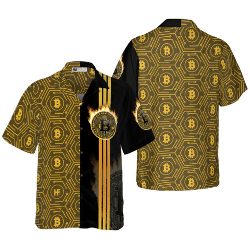 Bitcoin Flame pattern hot Hawaiian Shirt