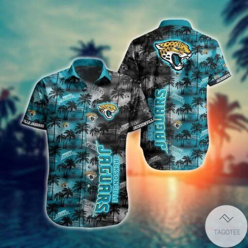 NFL Jacksonville Jaguars Coconut Tree Teal Grey Hawaiian Shirt
