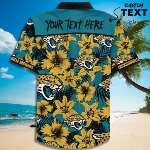 NFL Jacksonville Jaguars Custom Name Teal Flower Gold Hawaiian Shirt