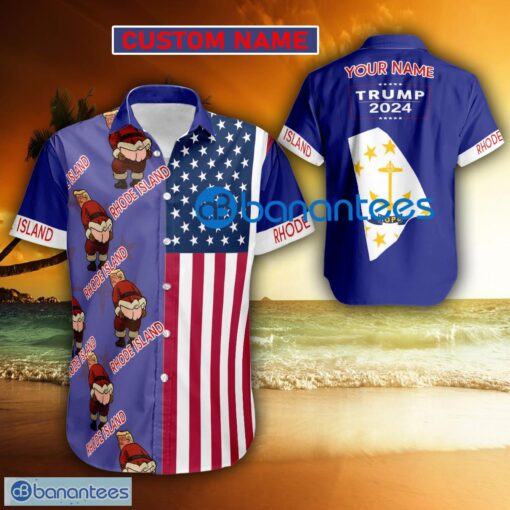 Trump 2024 Butt Up RHODE ISLAND USA Flag Funny Hawaiian Shirt Gift Fans Custom Name