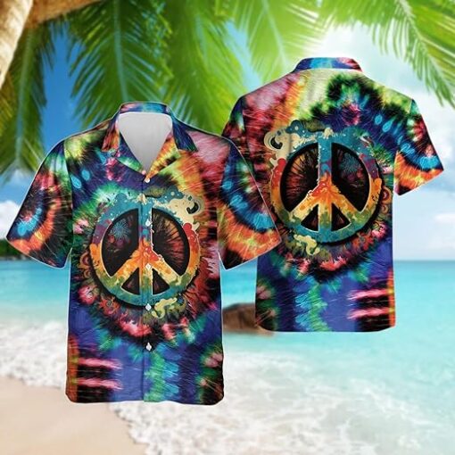 Peace Sign Hot Hawaiian Shirts for Men - Hippie Button Down Mens Hot Hawaiian Shirts