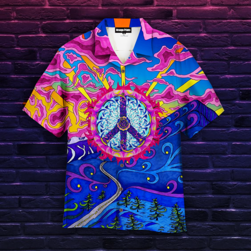 Hippie Peace Sign Hot Hawaiian Shirt - manga art