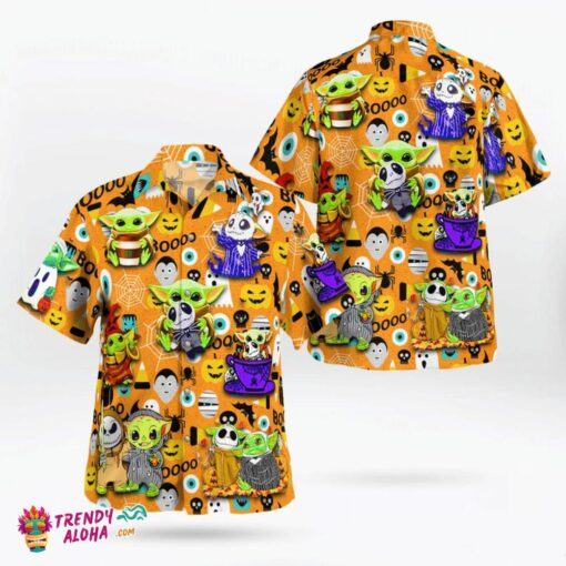 Baby Yoda Boo Halloween Summer Holiday Family Aloha Hawaiian Beach Shirt