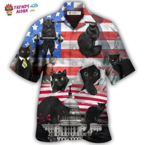 Black Cat Independence Day America Hot Hawaiian Shirt