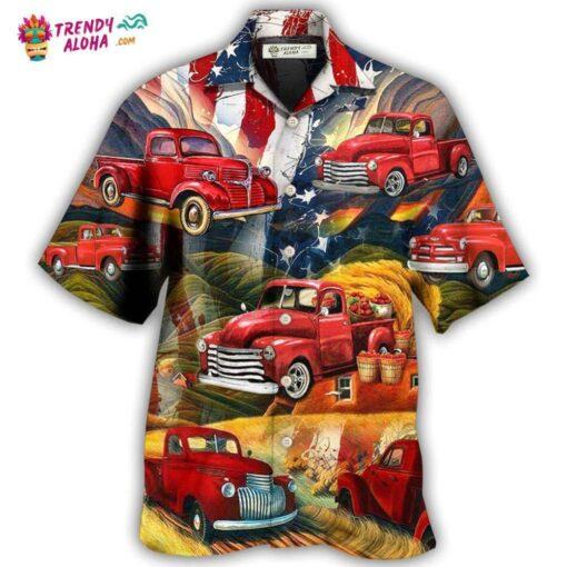 Car Independence Day Red Car Vintage Hot Hawaiian Shirt