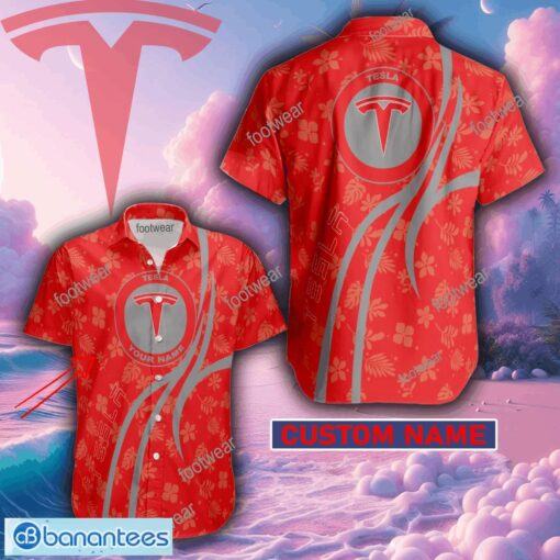 Custom Name Car Racing Tesla Floral New 3D Hawaiian Shirt Gift For Fans