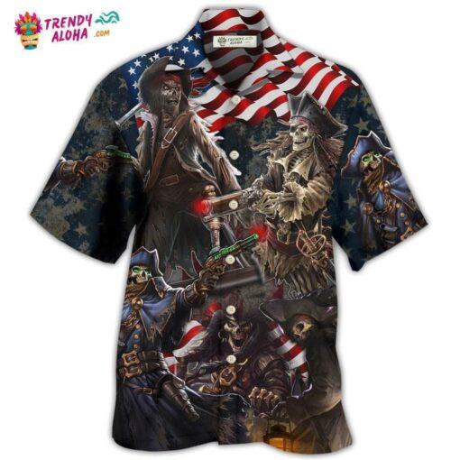 Pirate Skeleton Usa Flag Independence Day Hot Hawaiian Shirt