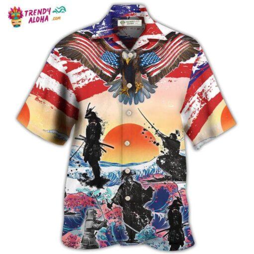 Samurai Eagle Us Flag Independence Day Hot Hawaiian Shirt