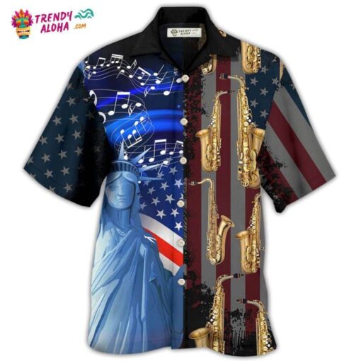Saxophone Music Usa Flag Independence Day Hot Hawaiian Shirt