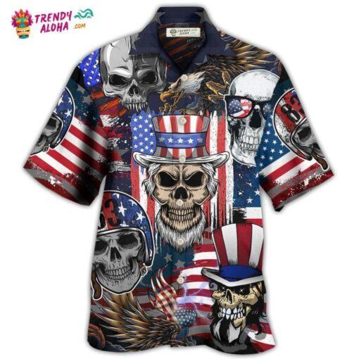 Skull Independence Day Skull Us Flag Hot Hawaiian Shirt