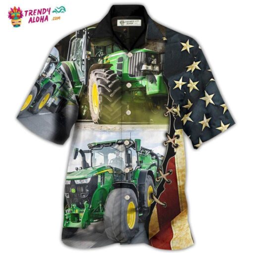 Tractor Independence Day Green Tractor Us Flag Hot Hawaiian Shirt