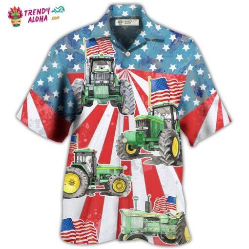 Tractor Independence Day Watercolor Tractor Us Flag Hot Hawaiian Shirt
