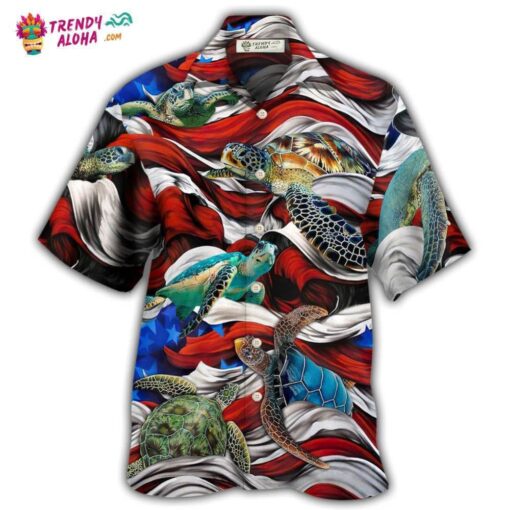 Turtle Independence Day Swimming In The American Flag Hot Hawaiian Shirt
