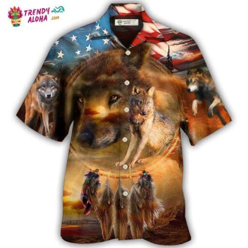 Wolf Independence Day Dreamcatcher American Flag Hot Hawaiian Shirt