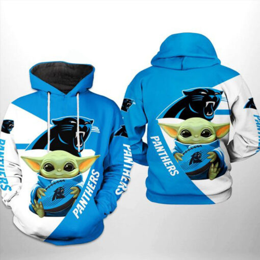 Carolina Panthers NFL Baby Yoda Team 3D Hoodie All Over Print