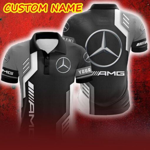 Custom Name AMG Logo Car Truck And Motorcycle Polka Dot Leather 3D Polo Shirt