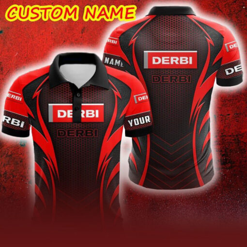 Custom Name Derbi Logo Car Truck And Motorcycle Polka Dot Leather 3D Polo Car Shirt