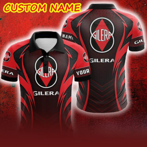 Custom Name Gilera Logo Car Truck And Motorcycle Polka Dot Leather 3D Polo Car Shirt