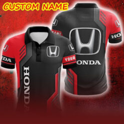 Custom Name Honda Logo Car Truck And Motorcycle Polka Dot Leather Golf Polo Shirt AOP