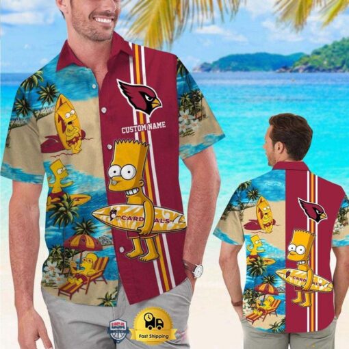 Custom Name NFL Arizona Cardinals Special Bart Simpson Tropical Hawaiian Shirt