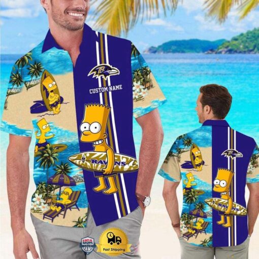 Custom Name NFL Baltimore Ravens Special Bart Simpson Tropical Hawaiian Shirt