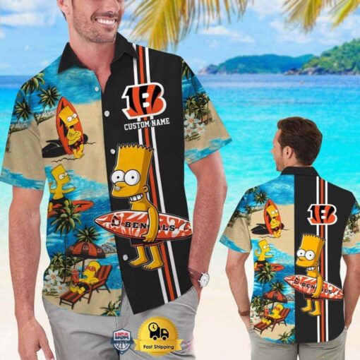 Custom Name NFL Cincinnati Bengals Special Bart Simpson Tropical Hawaiian Shirt