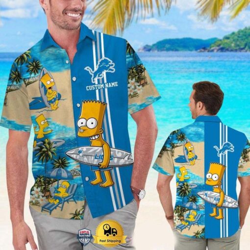 Custom Name NFL Detroit Lions Special Bart Simpson Tropical Hawaiian Shirt