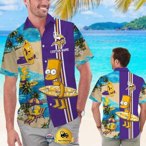 Custom Name NFL Minnesota Vikings Special Bart Simpson Tropical Hawaiian Shirt