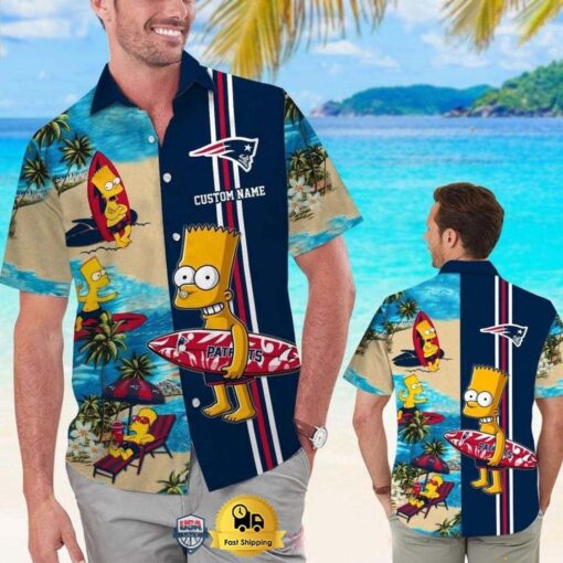 Custom Name NFL New England Patriots Special Bart Simpson Tropical Hawaiian Shirt