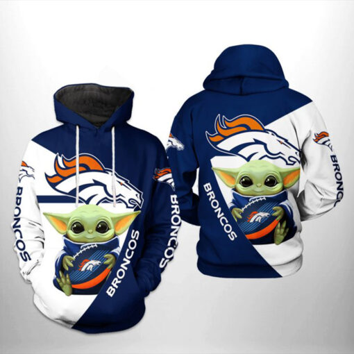 Denver Broncos NFL Baby Yoda Team 3D Hoodie All Over Print